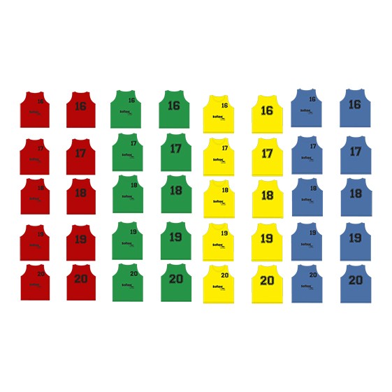 set 5 petos softee numerados del 16 al 20 color azul tamaño juvenil
