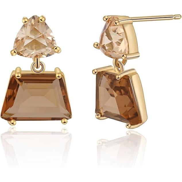 Pendientes colgantes de cristal marrón para mujer - Elegantes pendientes de lágrima color ámbar