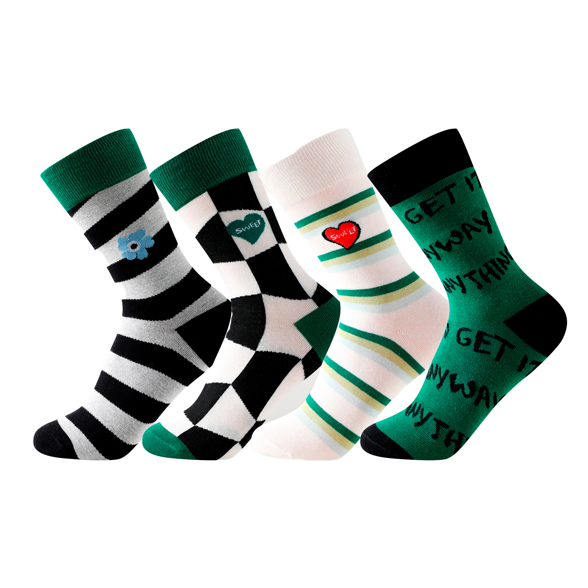 Balseti. Pack con 4 pares de calcetines estampados de caña alta con motivos alegres en colores. Talla única, válidos para las tallas de la 35 a la 41.