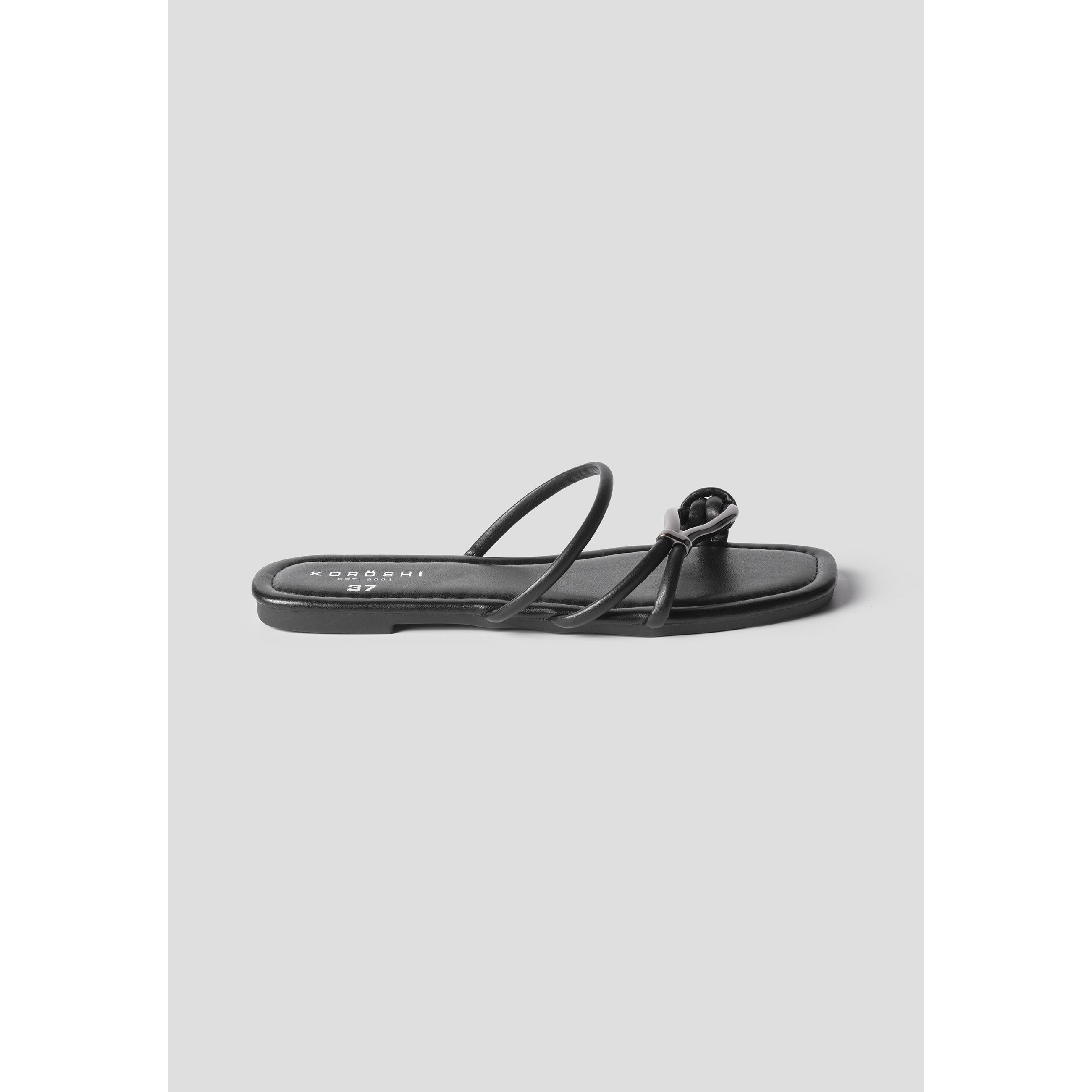 Koroshi - Sandalias planas mujer modelo Koroshi con tiras finas y hebilla, efecto piel (poliuretano), plantilla acolchada, suela fina para verano