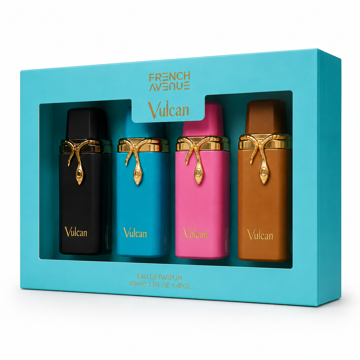 Collection Set de Perfumes Vulcan 4 x 30 ml – Feu, Sable, Baie y Black Friday – Eau de Parfum, Colección de 4 Fragancias, Aromas Afrutados, Amaderados, Especiados y Florales, Estuche de Perfumería para Regalo