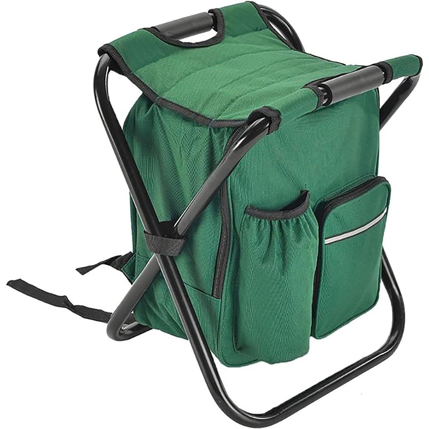 Silla Mochilero Plegable 2 en 1 Bolsa Refrigeradora Portátil al Aire Libre Asiento de Picnic para Senderismo Taburete de Jardín BBQ Taburete Compacto Capacidad de Carga 100 Kg