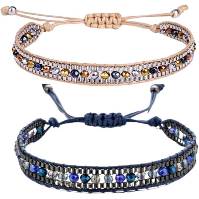 Juego de 2 pulseras trenzadas con cuentas multicolor, ajustables, estilo surfero y bohemio, regalos de amistad para mujeres y niñas, tobilleras.