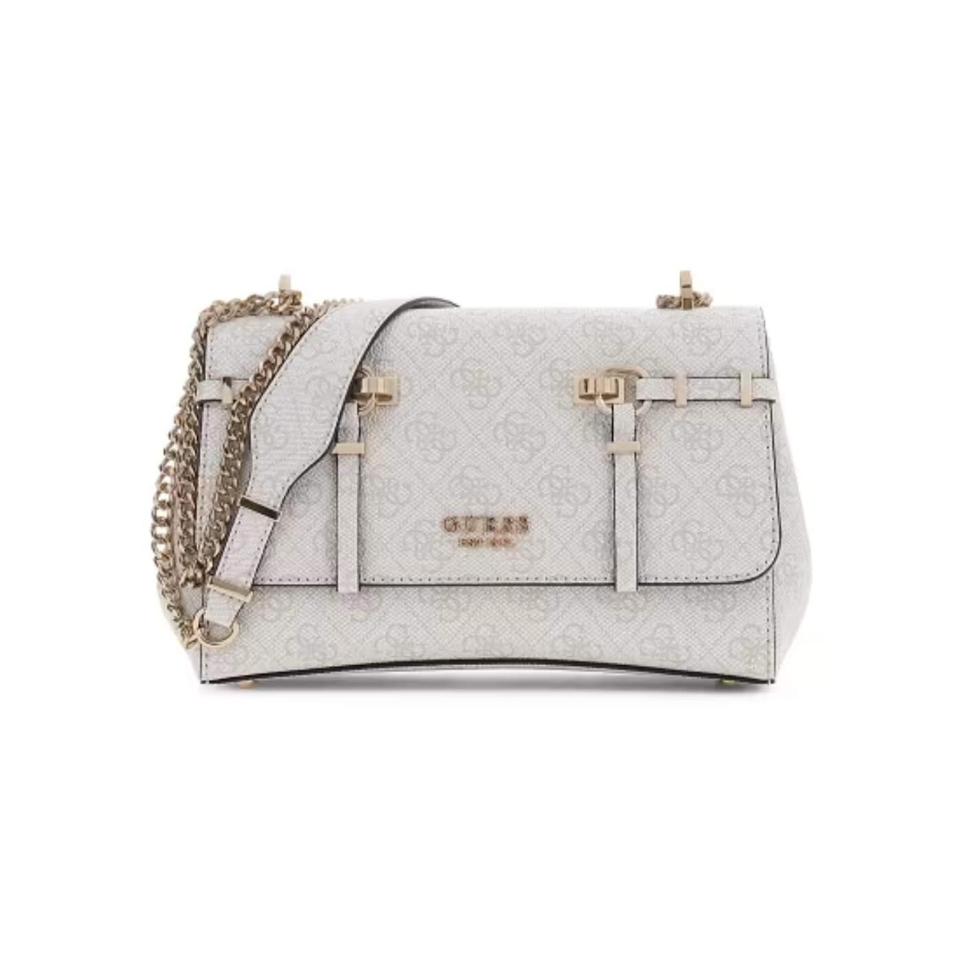 Bolso Guess Leona gris multilogo cadena para mujer