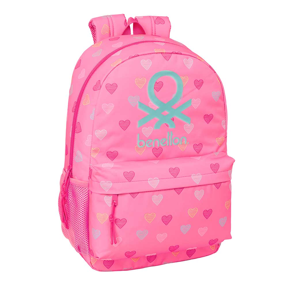 SAFTA | Mochila Escolar Benetton Doble Adaptable a Carro 2 Compartimentos con Cremallera, Ergonómicas y Acolchadas, con Bolsillos Laterales y Portabotellas, Bolsillo Frontal con Cremallera, Lavable