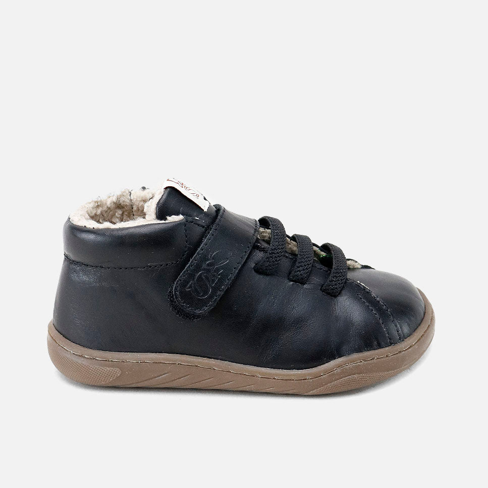 Bota barefoot forro interior pelo piel napa negro Elisoft | Eli 1957