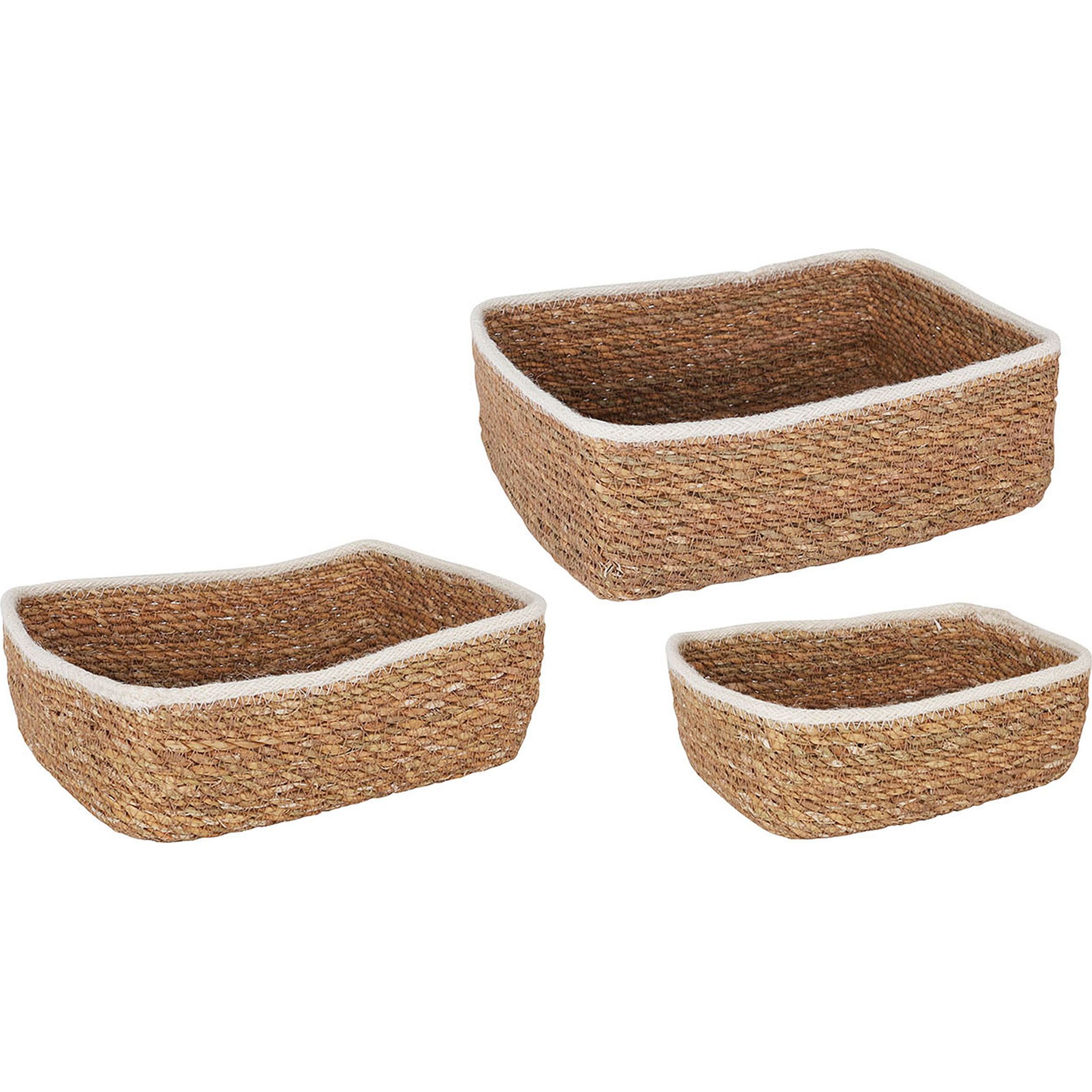 Privilege - Set de 3 Cestas Mimbre Rectangular - Naturales y Decorativas - Tejidas a Mano - 26/23/20 cm - Resistentes - Organización y Decoración