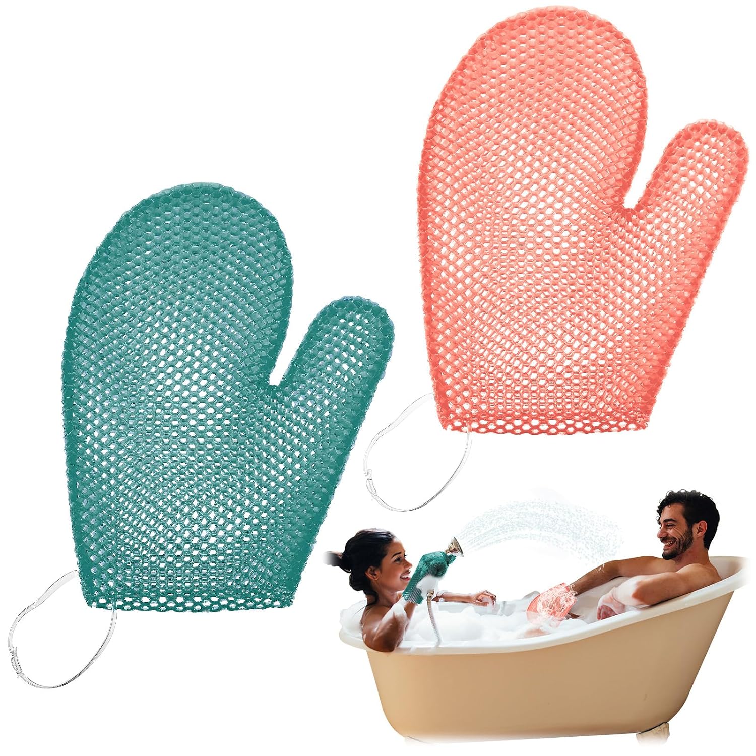 Guantes de baño (paquete de 2) - Guantes de baño SPA, perfectos para exfoliar el cuerpo.