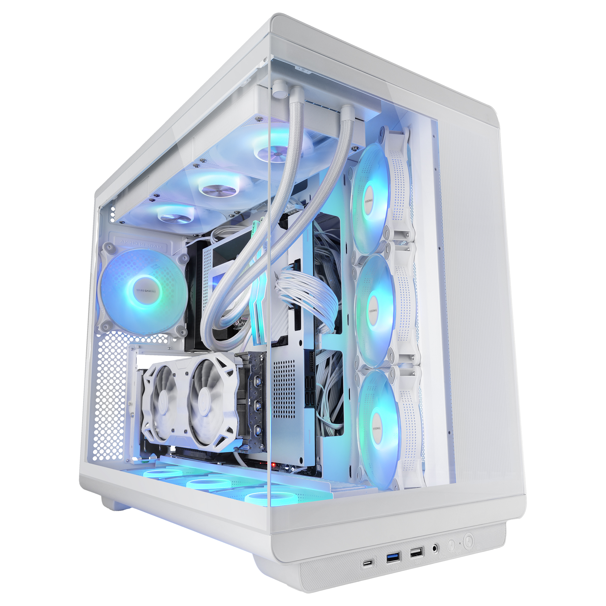 Mars Gaming MC-REV, Caja Gaming ATX, Doble Cristal Templado, 3x Ventiladores ARGB Invertidos 12cm, Montaje Vertical de Tarjetas Gráficas, Torre PC con Soporte Refrigeración Líquida hasta 360mm, Caja Gamer Negra o Blanca