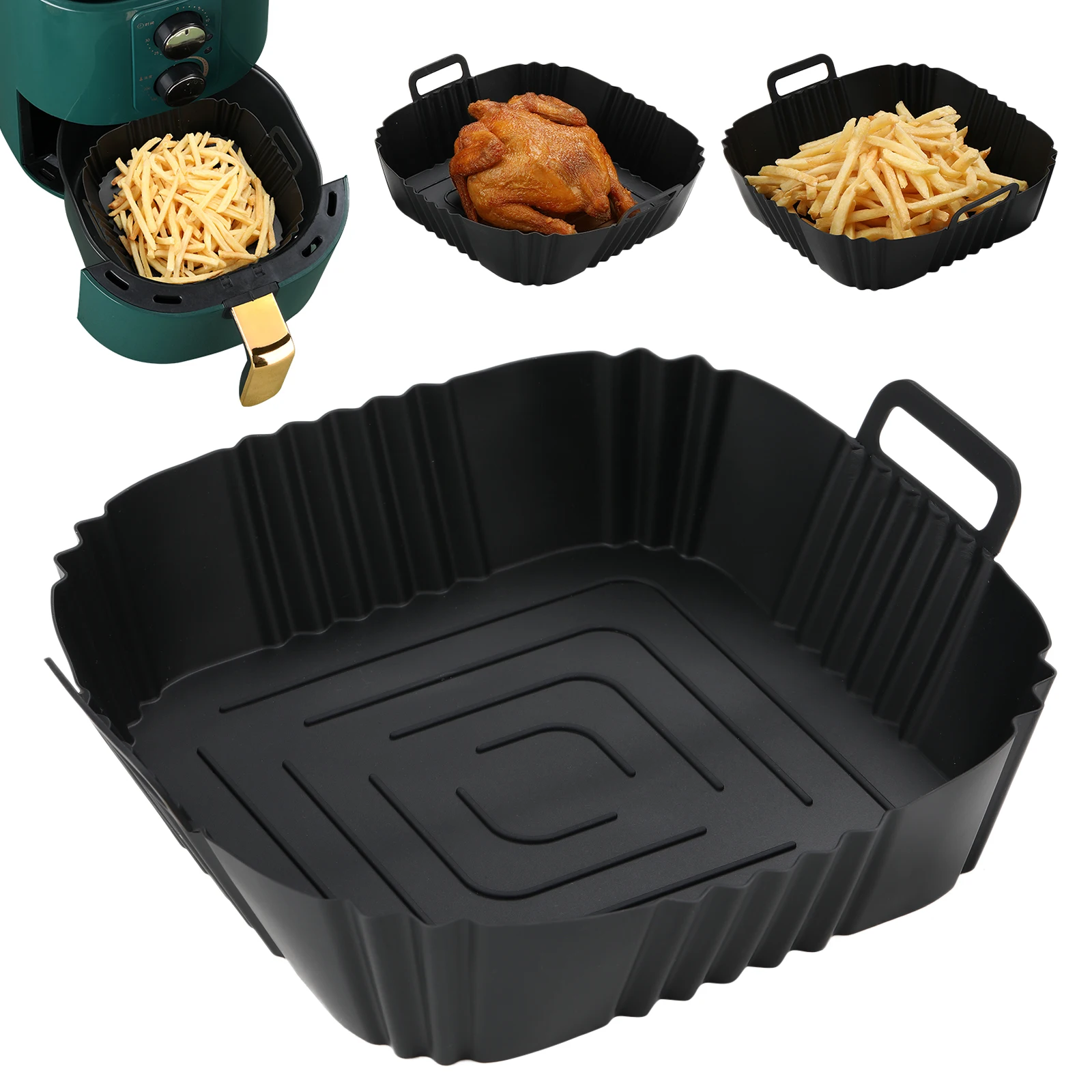 TK Cesta de silicona para freidora de aire, bandeja de silicona para horno, reutilizable, para Pizza, 2 piezas