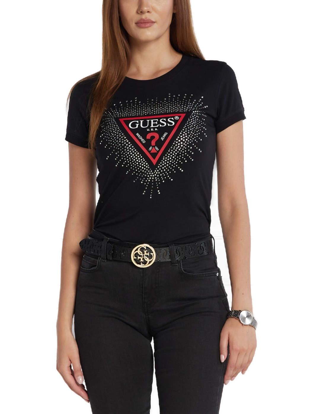 Camiseta Guess Star Triangle negra manga corta para mujer