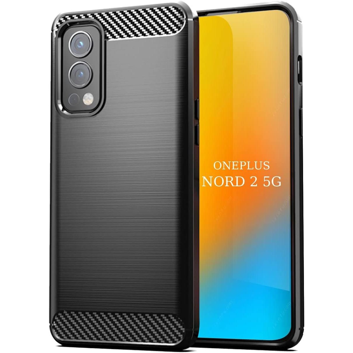 Funda para móvil OnePlus Nord 2 5G Carcasa Protectora Antigolpes Silicona Negra Diseño Fibra de Carbono Resistente Absorción de Choque [Compatible Carga Inalámbrica]