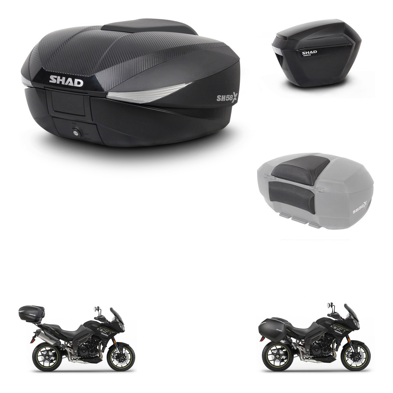 Maletas Laterales + Baul Trasero + Respaldo De Pasajero + Herraje 3P + Herraje Montaje Sh58x Sh23 KIT-260291