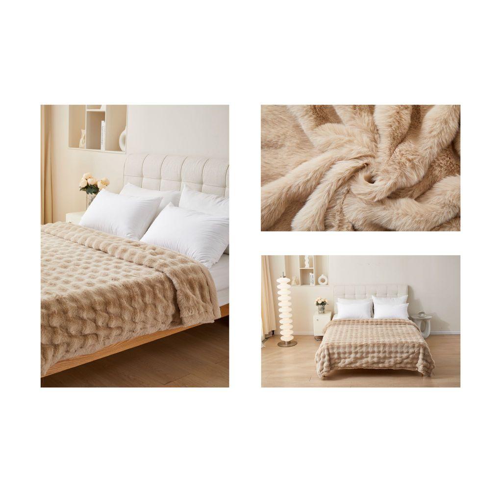 Manta de piel de conejo artificial, manta sólida de doble capa suave y cálida para siestas, sofá, cama de oficina, campamento y viajes, manta de regalo multiusos adecuada para todas las estaciones