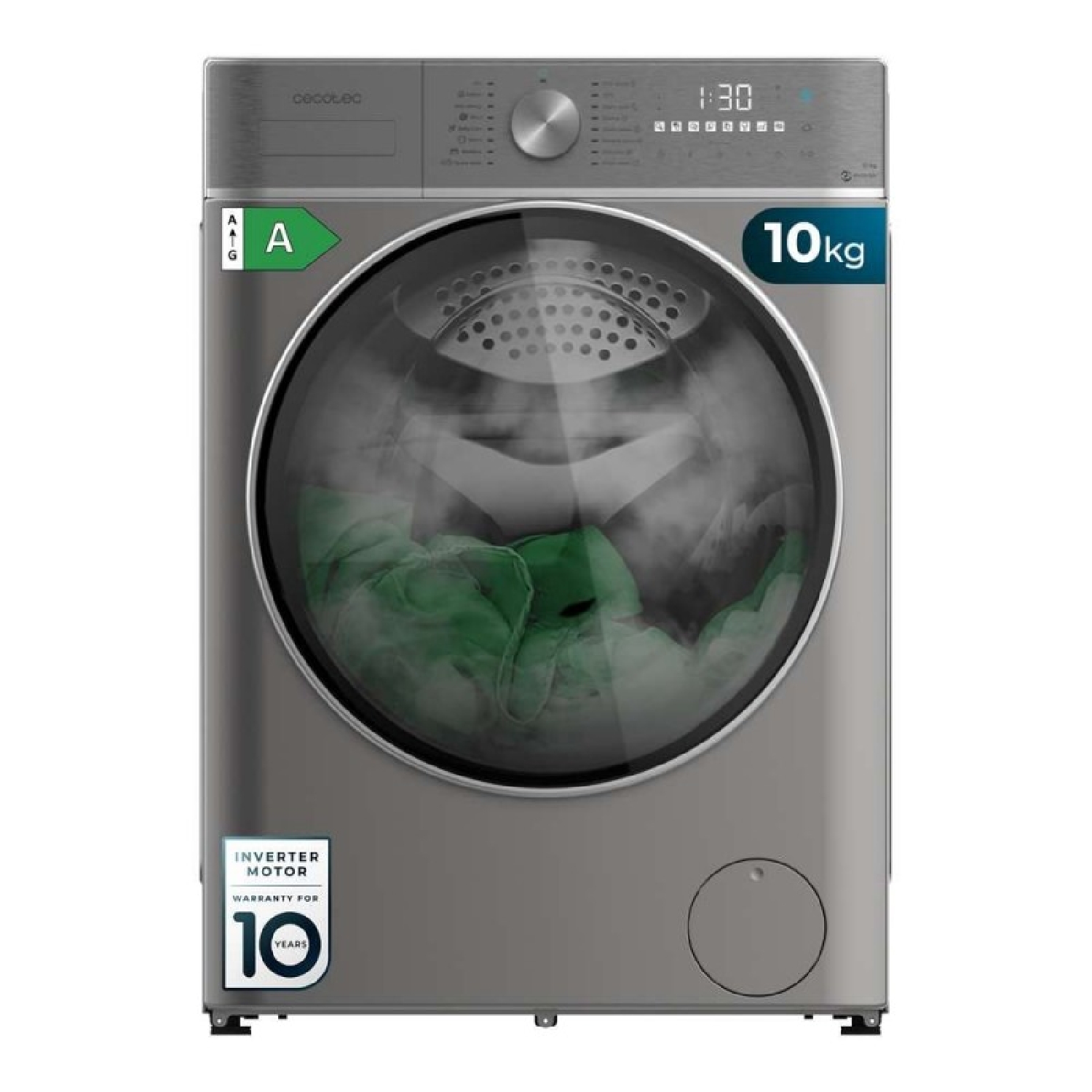 Cecotec Lavadora Secadora 10-6Kg Carga Frontal Bolero Wash&Dry 10680 Inverter Steel A. 1400RPM, 16 Programas