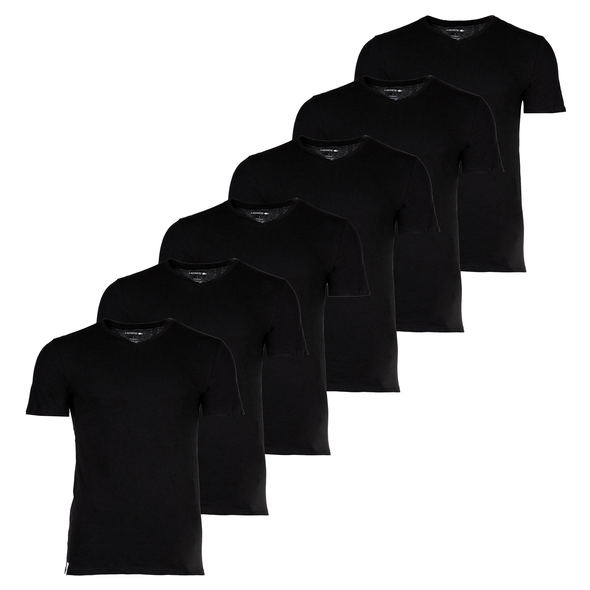 LACOSTE Lote de 6 camisetas de hombre - Essentials, cuello de pico, corte entallado, algodón, color liso.