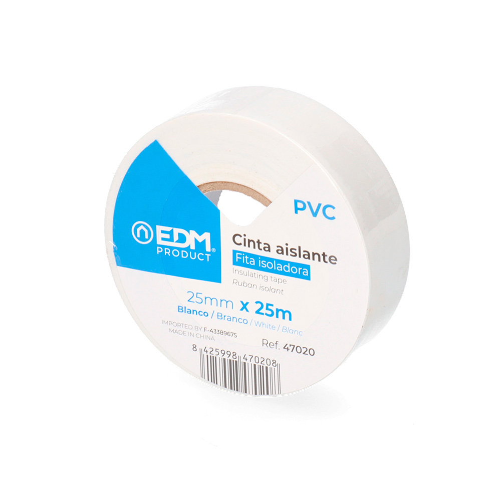 CINTA AISLANTE 25m x 25mm BLANCA EDM CALIDAD "SUPRA