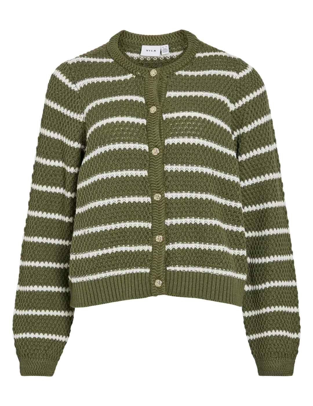 Cárdigan Vila Merva verde con rayas blancas para mujer