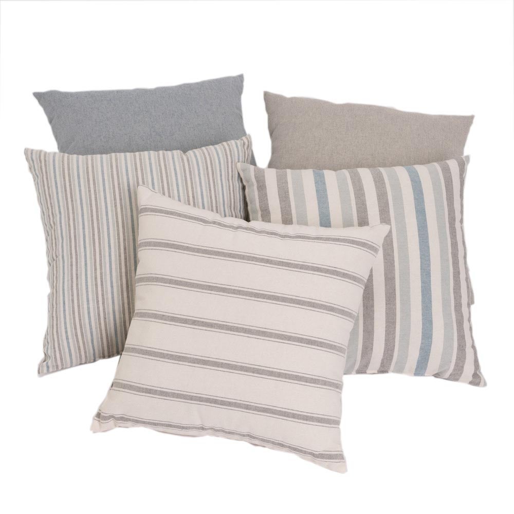 5 cojines de rayas azul y gris de algodón de 45x45 cm con relleno Cojines sin cremallera con tejido suave. Para salón o dormitorio. Cambia el look de tu decoración de una forma económica. CasaSelección