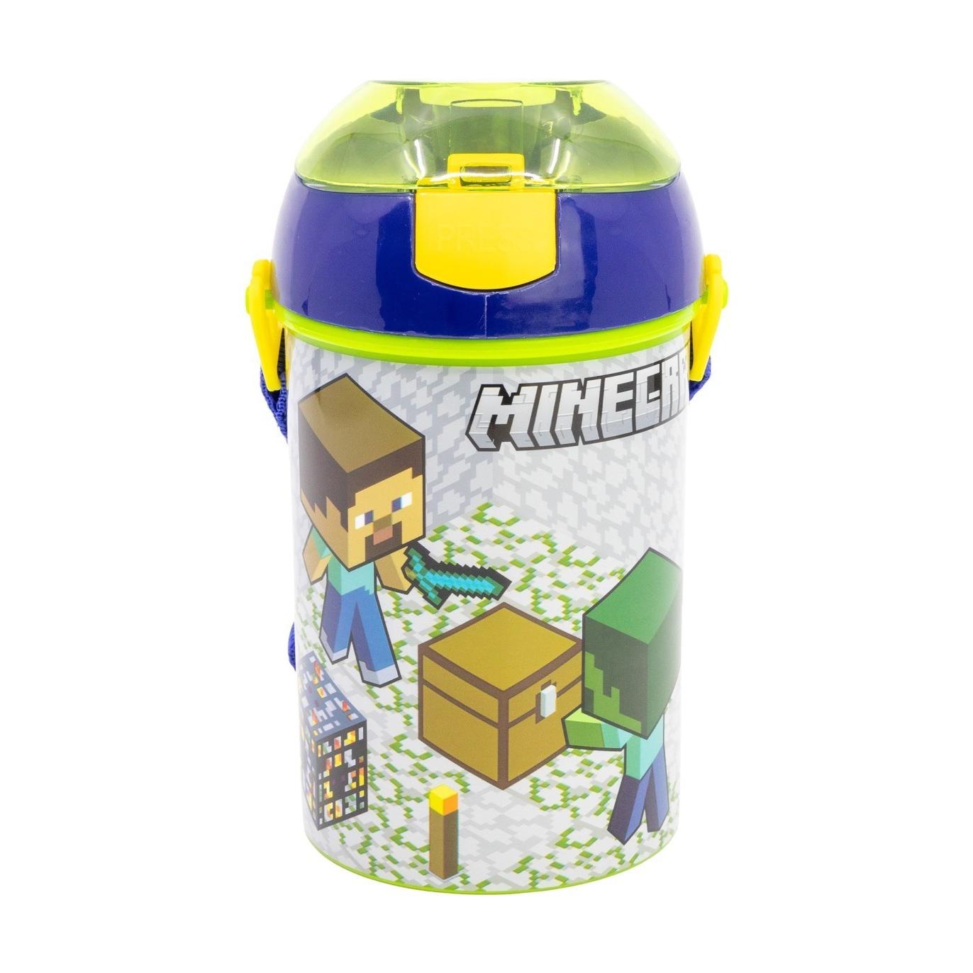 Botella Cantimplora de agua infantil Minecraft 450ml| Cantimplora para niños con correa