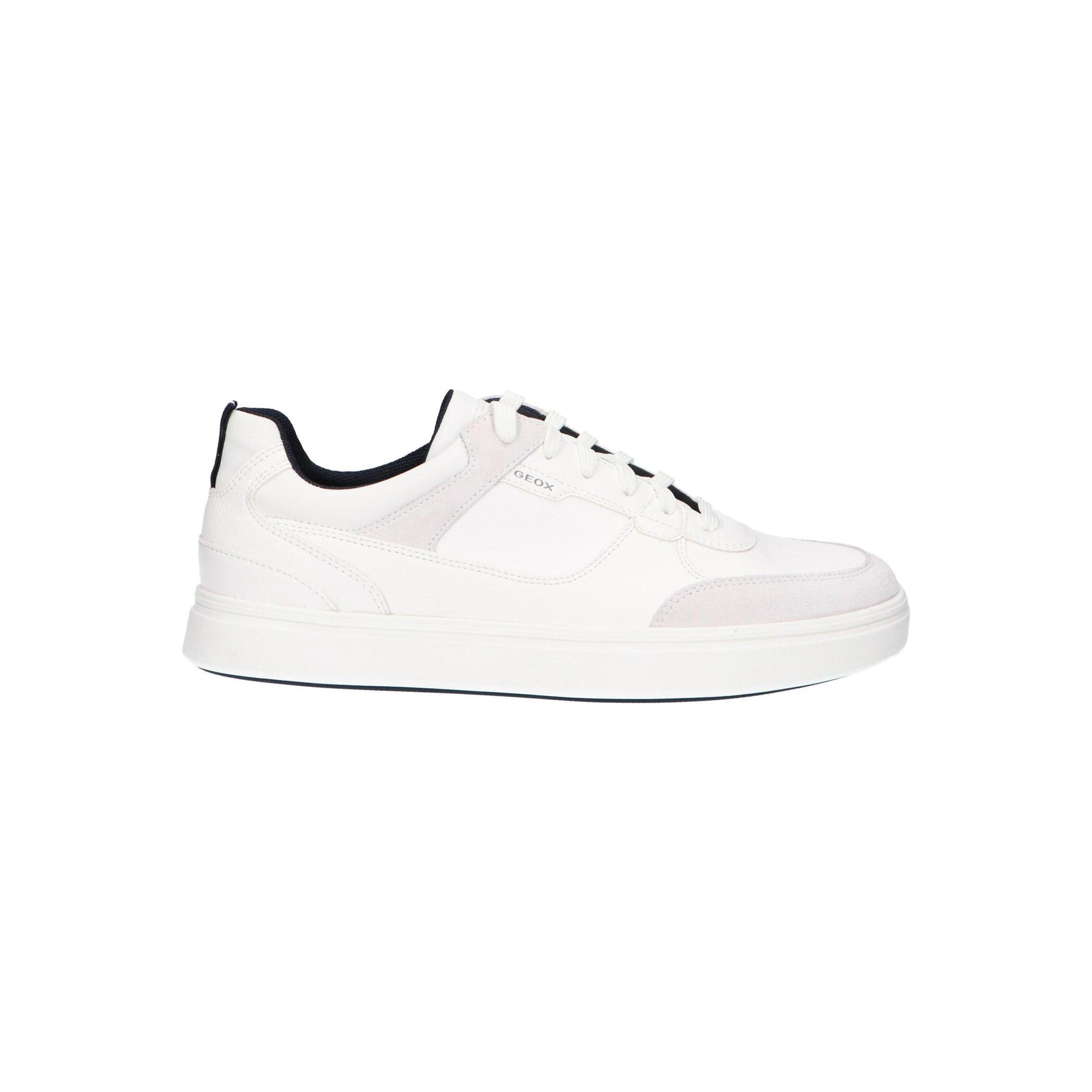 Geox Men's Casual Sneakers in White, made of synthetic leather with textile lining, rubber sole, and lace-up closure; breathable and comfortable design, ideal men's sneakers for versatile use.