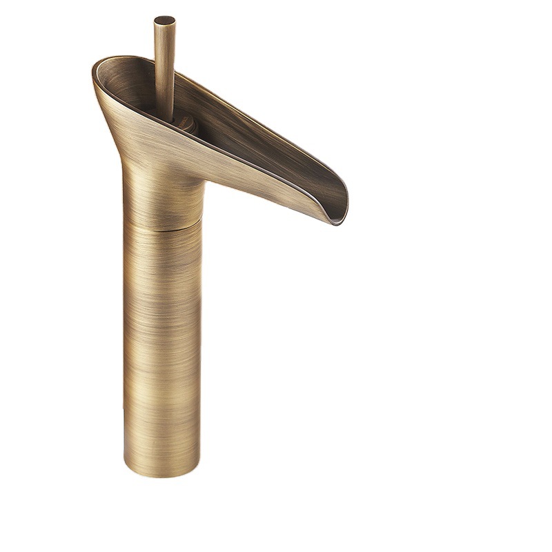 Grifo de Baño Antiguo de Bronce - Grifo de Cascada para Lavabo - Un Solo Mango - Válvula de Cerámica - G 3/8