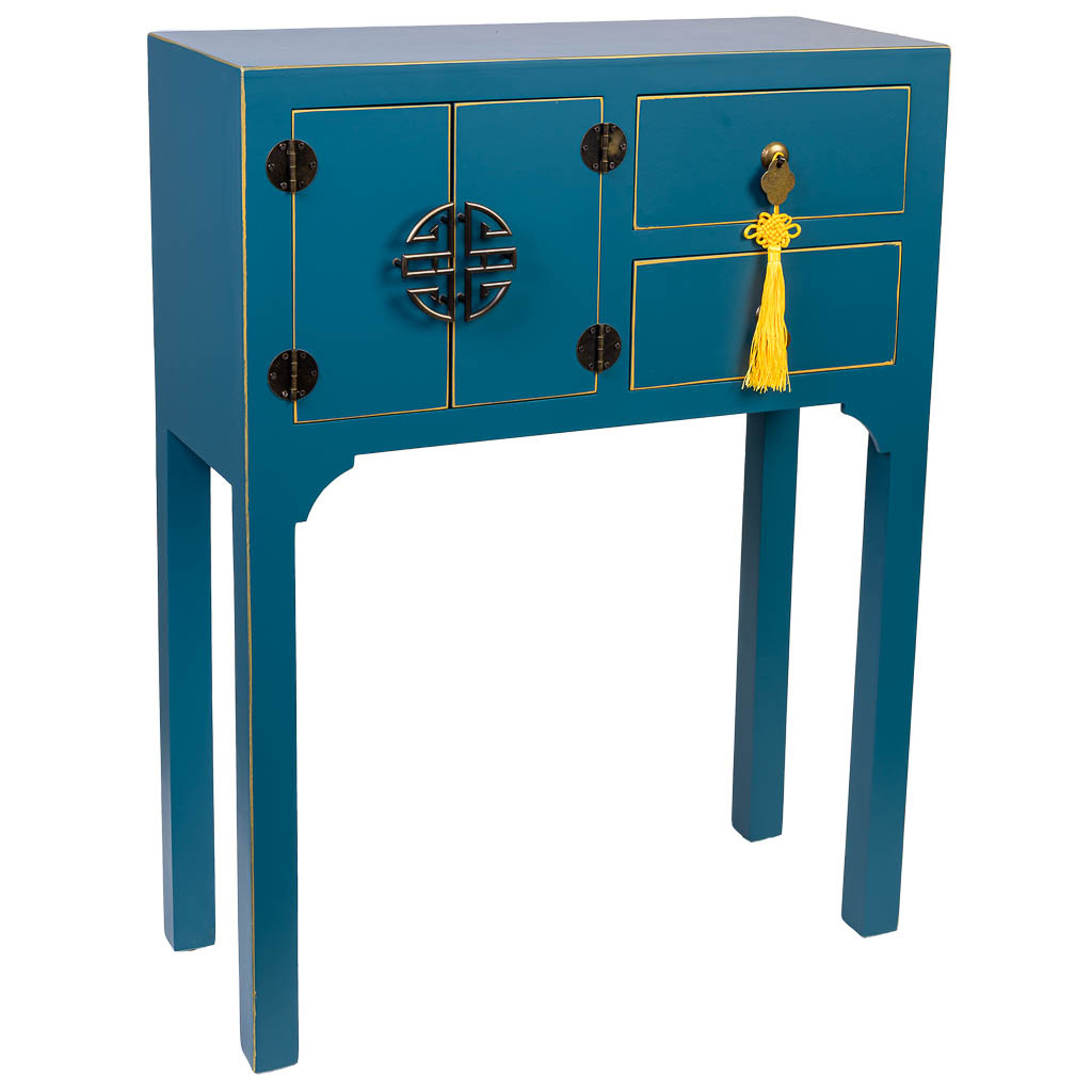Wonderlust Deco - Recibidor de madera de 2 cajones y 2 puertas 63x26x83h cm Azul 63x26x83h cm