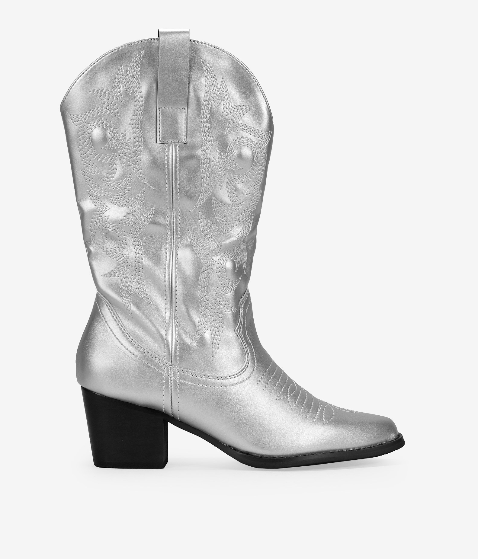 Bosanova Bota estilo cowboy con detalle de costuras decorativas a tono en la caña, tacón de 5'5 cm y cierre con cremallera lateral.