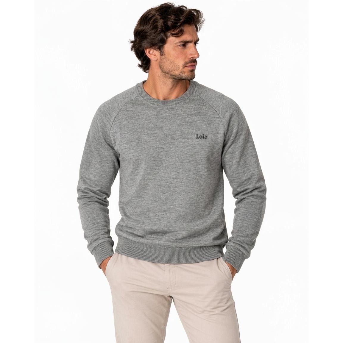 Jersey Hombre Lois Jeans Sapel-Corfú Gris Vigoré Cuello Caja | Suéter Punto Fino Algodón Logo Bordado 289026