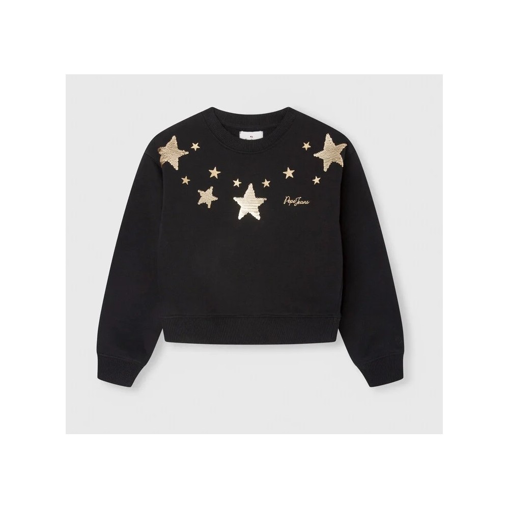 Sudadera Pepe Jeans Evony Negro Lentejuelas Dorado