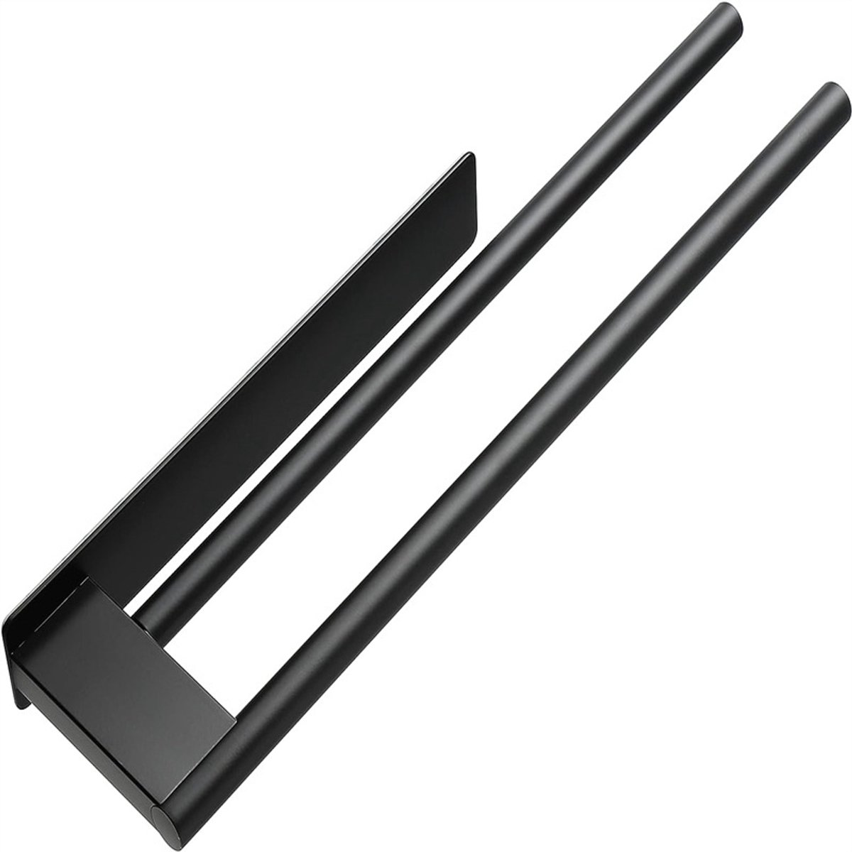 Toallero doble negro mate - 39 cm | No requiere taladro | Autoadhesivo | Acero inoxidable | Barra para toallas de baño | Fácil de instalar | Impermeable | Agarre firme | Duradero y resistente | Apto para toallas de baño