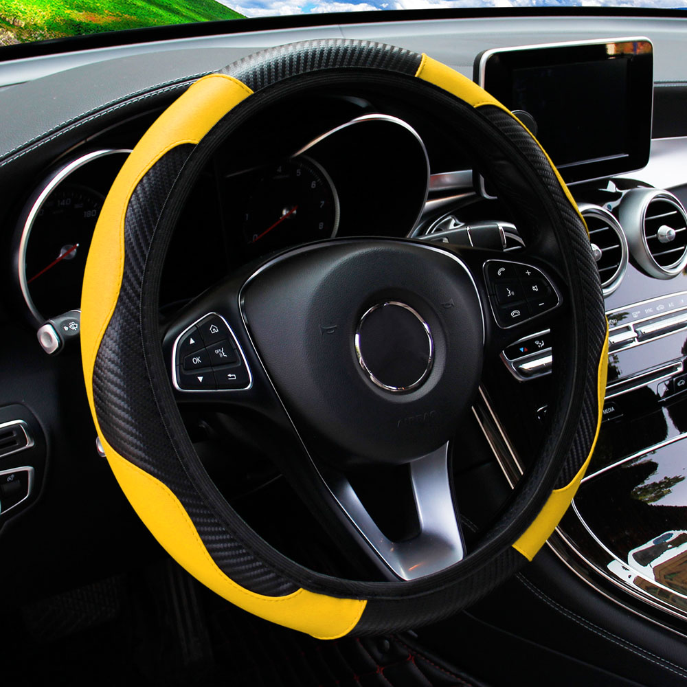 TK Cubierta De Volante De Coche En Cuero PU Transpirable Antideslizante Adecuada Para 37-38.5cm Decoración Automotriz Fibra De Carbono