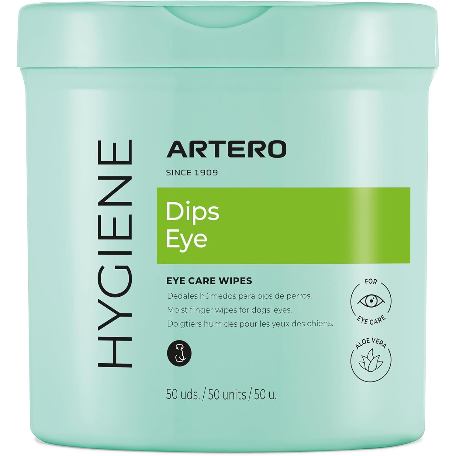 Artero Eye Dips limpiador de ojos para perros y gatos en dedales húmedos, lagrimal y legañas, un solo uso, 50 uds