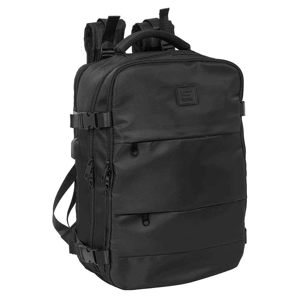 SAFTA | Mochilas para Portátil y Viaje Cabina Compartimentos con Organizadores 29 x 44 x 19 Cm (24,2 Litros), Para Portátil 15, 6” con 3 Compartimentos, USB, Zapatillero Inferior, Organizadores y Portabotella, Ideal Avión