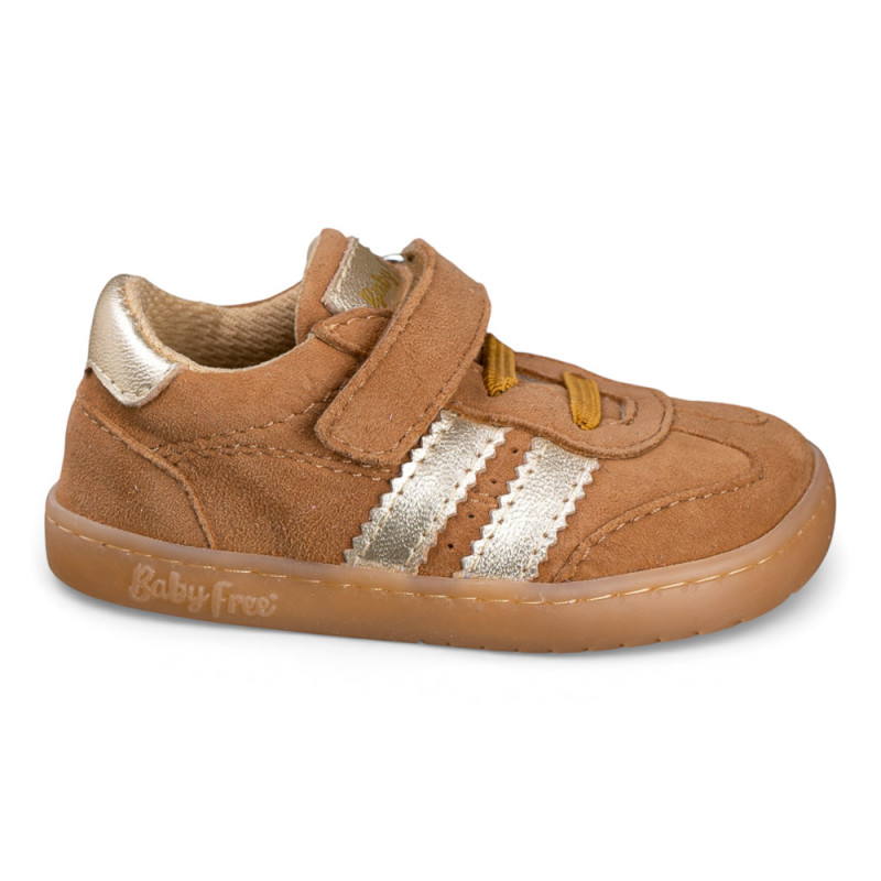 Baby Free - Zapatillas deportivas Barefoot Baby Free infantiles de cuero con cierre autoadherente y puntera reforzada en tono camel