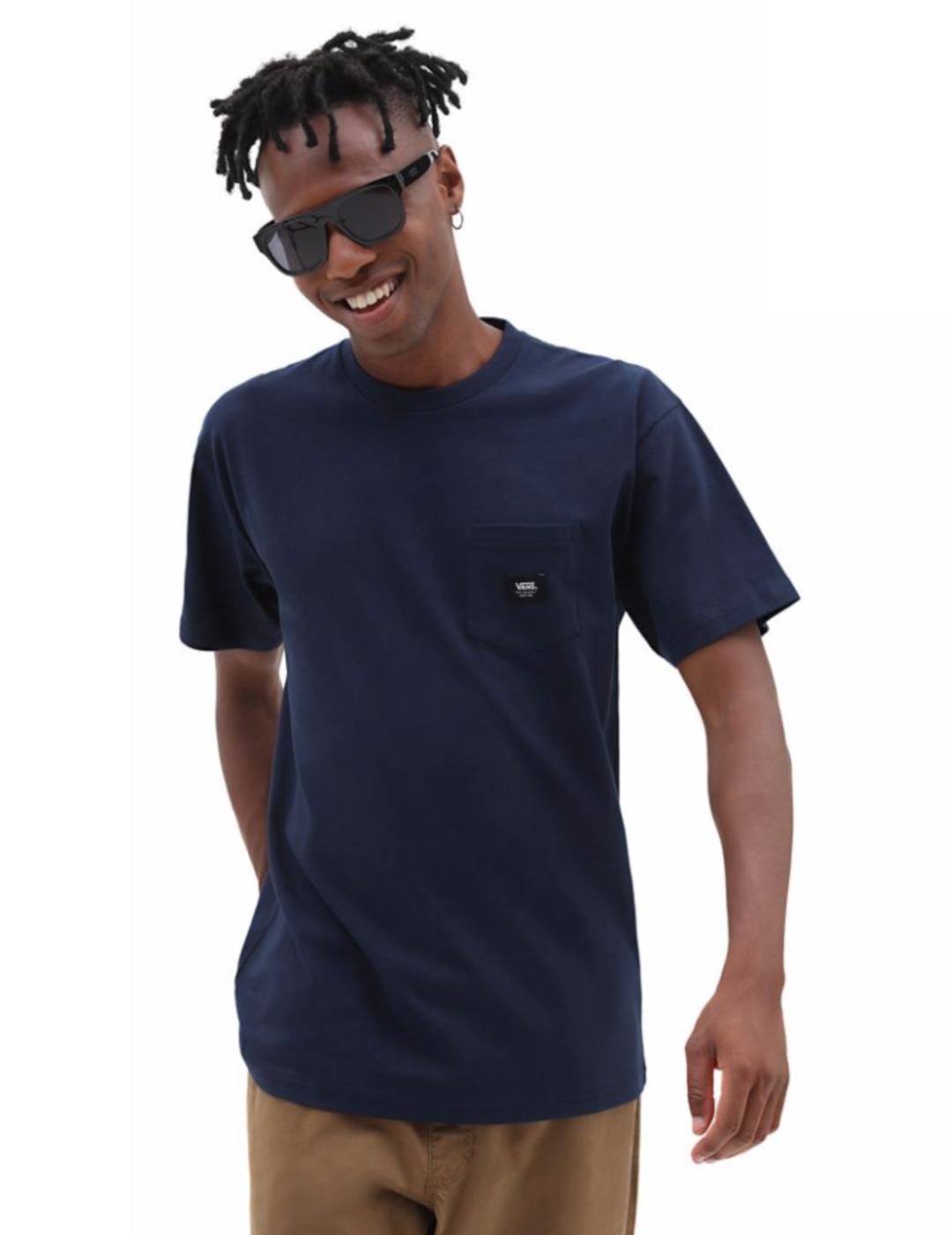 Camiseta Vans Azul Marino con Bolsillo y Etiqueta Negra