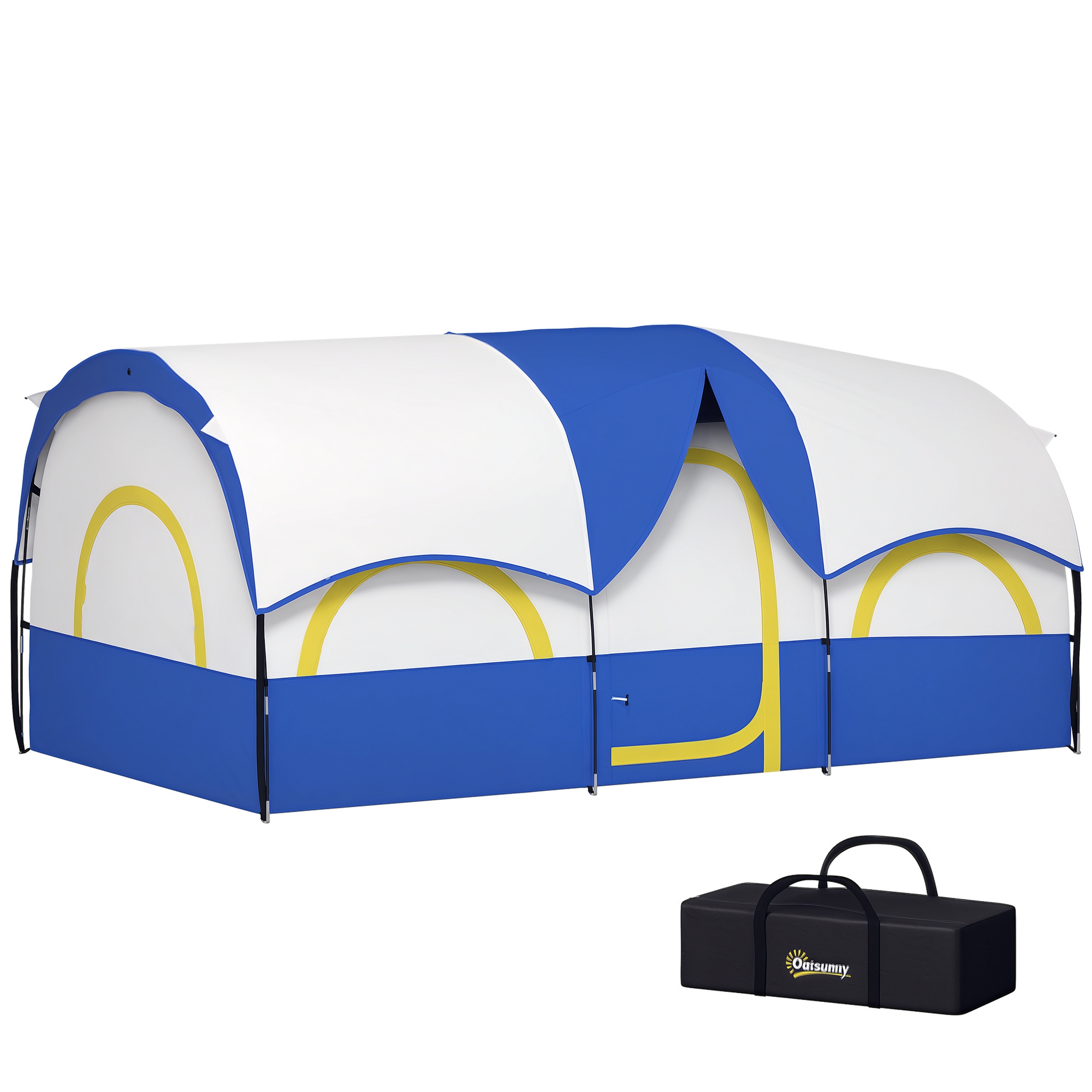 Outsunny Tienda de Campaña Familiar tipo Túnel para de 4 Personas Impermeable 3000 mm Tienda de Camping Plegable con 2 Dormitorios Bolsa para Senderismo 435x251x195 cm Azul y Blanco