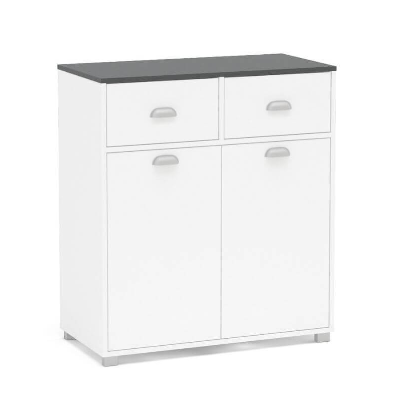 MOBELCENTER - Mueble Auxiliar de Cocina Bajo 2 Puertas 2 Cajones - Blanco y Gris Grafito - Ancho: 80 cm x Fondo: 40 cm x Alto: 90 cm (1395)