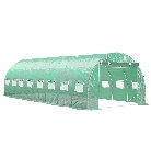 Invernadero tipo túnel Outsunny de 24 m² (8 L x 3 W x 2 H) con 16 ventanas, puerta enrollable con cremallera, estructura de tubo de acero galvanizado y lona de polietileno verde de alta densidad