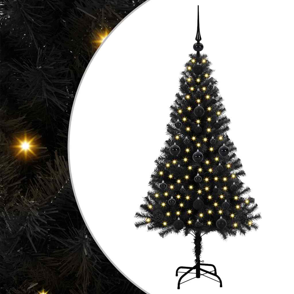 vidaXL Árbol de Navidad Negro 120 cm PVC con LED y bolas