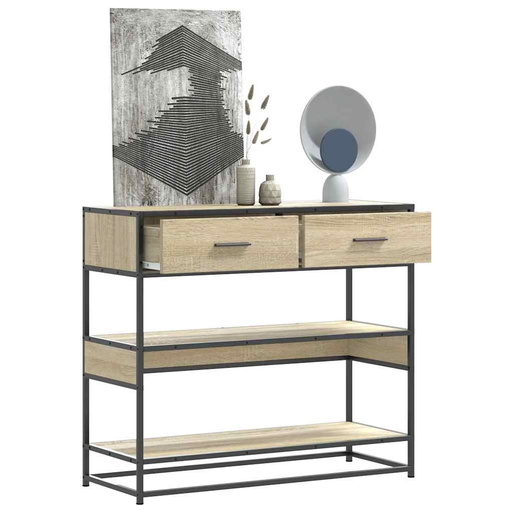 vidaXL Mesa consola de madera contrachapada 90x35x80 cm en color Negro/Roble Sonoma/Gris sonoma y más | estructura resistente ideal para salón dormitorio o estudio