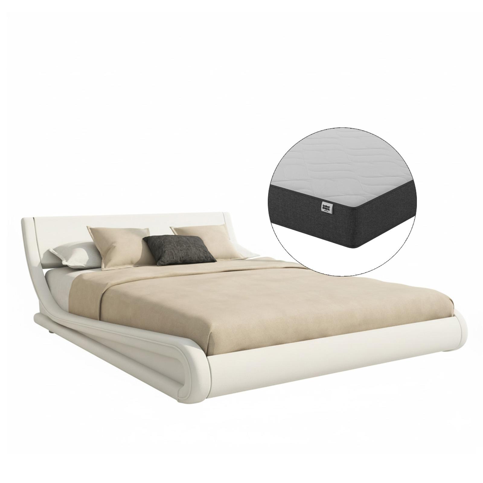 Cama Doble de Diseño Alessia con Estructura en Madera y Polipiel, Colchón Texas y Somier de Láminas - Disponible en Varios Tamaños - Muebles Bonitos