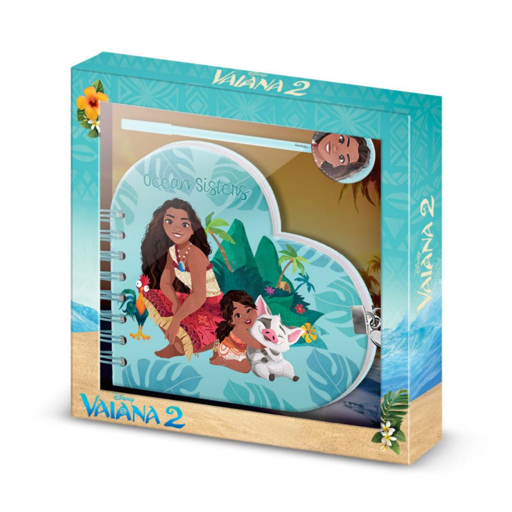Pack Regalo Karactermania Diario con Candado en Forma de Corazón más Bolígrafo Disney Vaiana 24x23x2.5cm