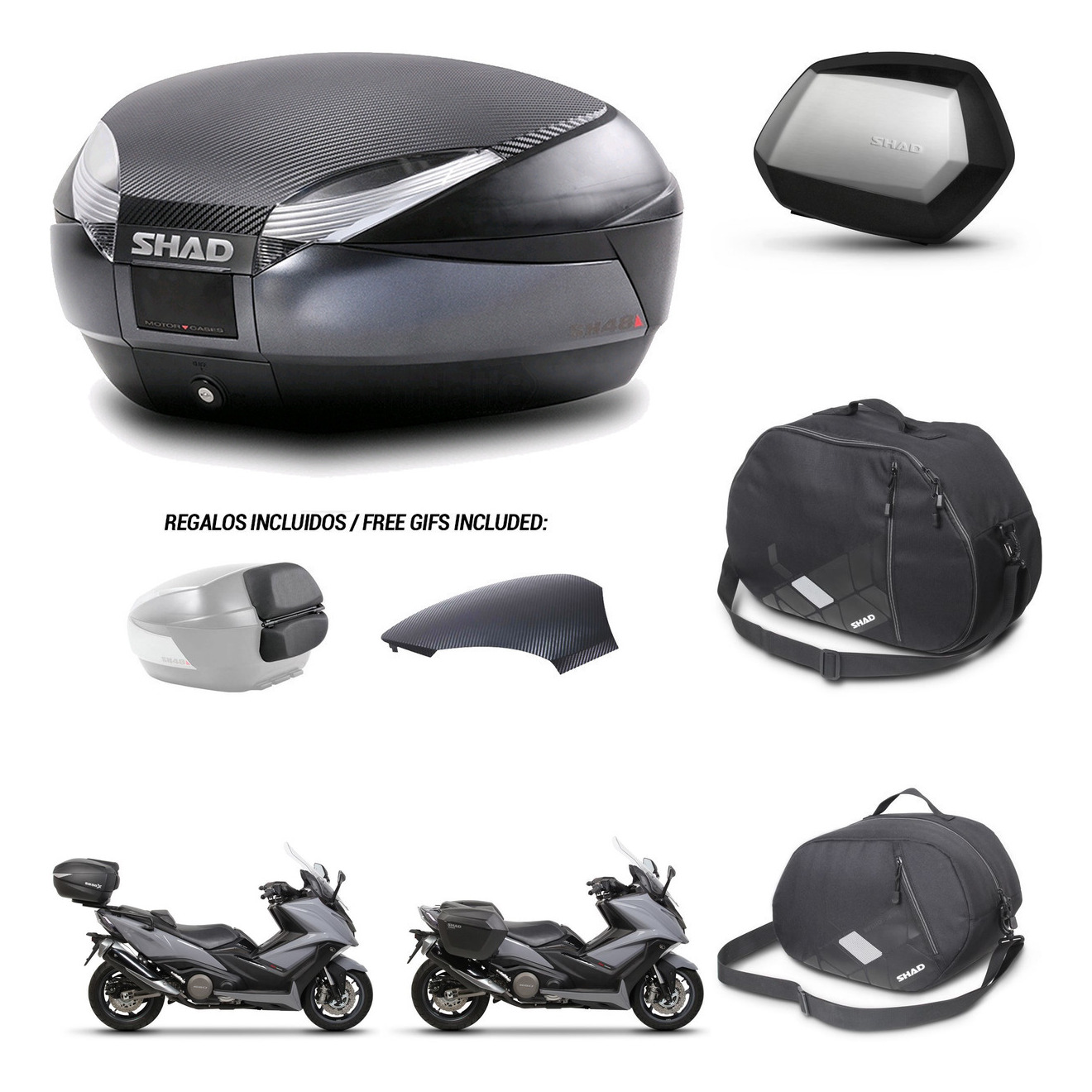 Maletas Laterales + Baul Trasero + Accesorios + Herraje 3P + Herraje Montaje Sh48 Sc Sh35 Premium KIT-257469