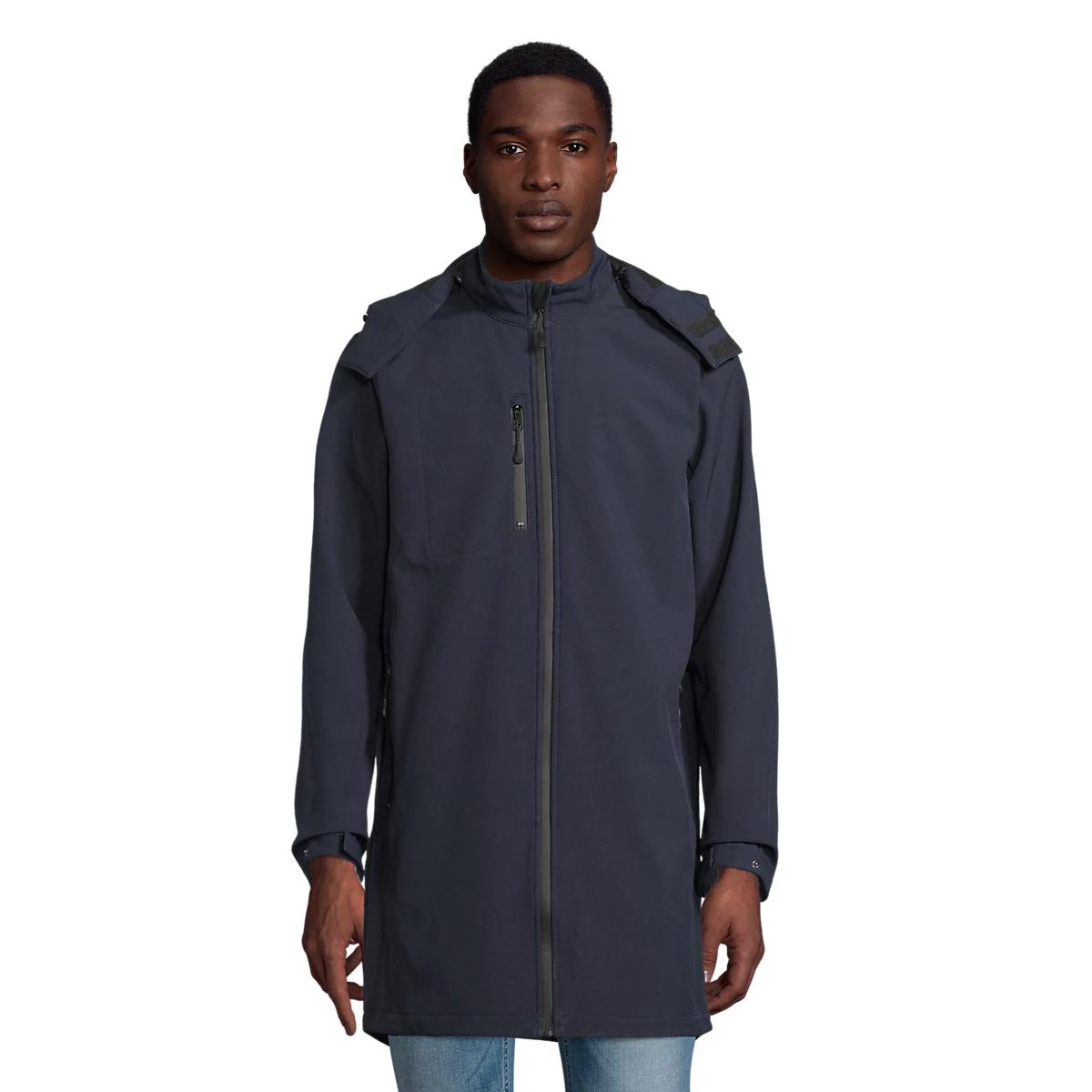 Chaqueta Parka Softshell Larga NEOBLU Achille para Hombre – Abrigo Impermeable con Capucha, Cortavientos Técnico Profesional, Estilo Urbano y Corporativo