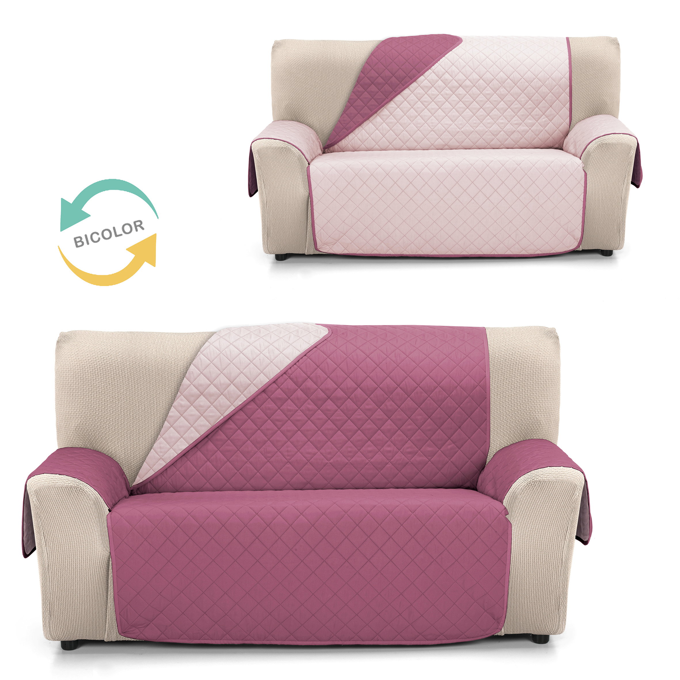 Cubre Sofá Reversible JOYA de Valentia Home | Acolchado | Protección Completa | Ajuste Perfecto | Protector funda sofá | Funda Sofá para Inviero y Verano
