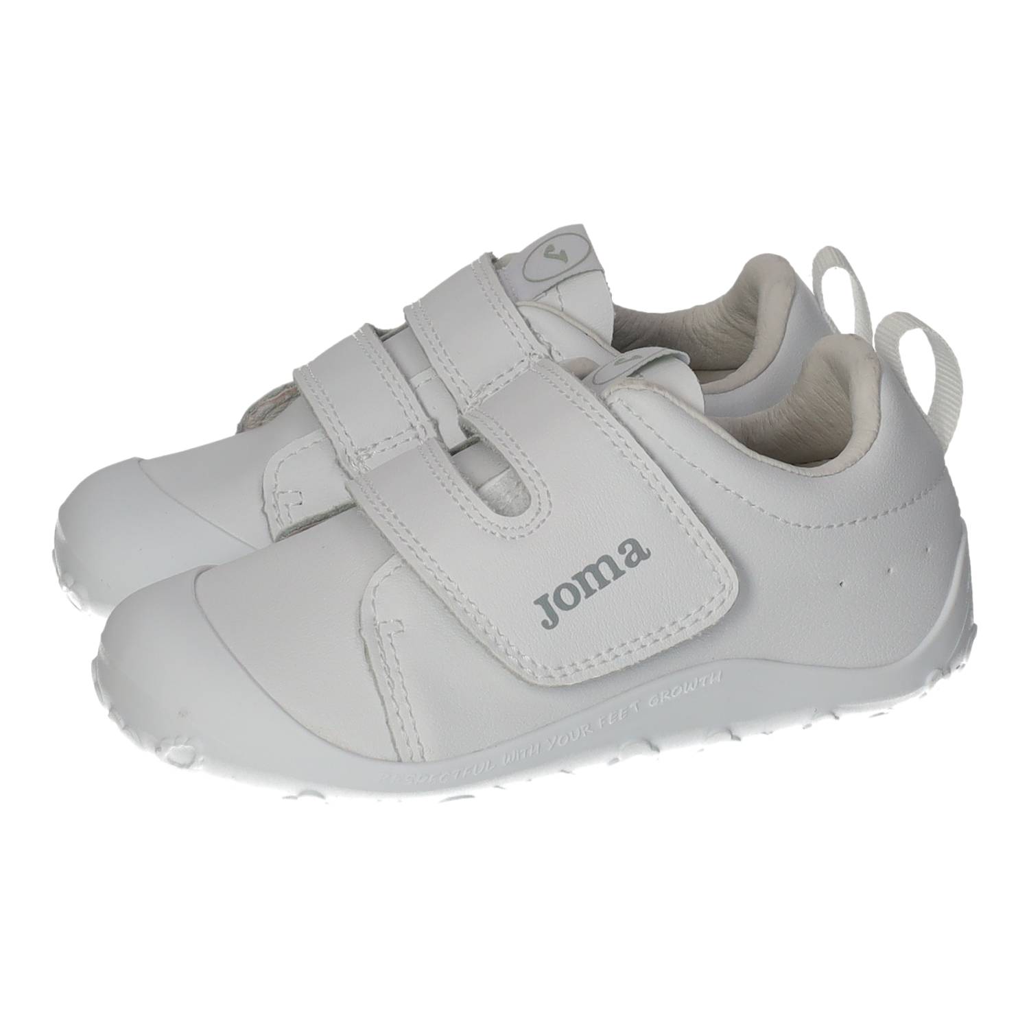 Zapatillas marca JOMA para niño en color blanco. Calzado Barefoot Infantiles Respetuosas Primeros Pasos, Zero Drop, Horma Ancha, Suela Flexible, Cierre Adherente