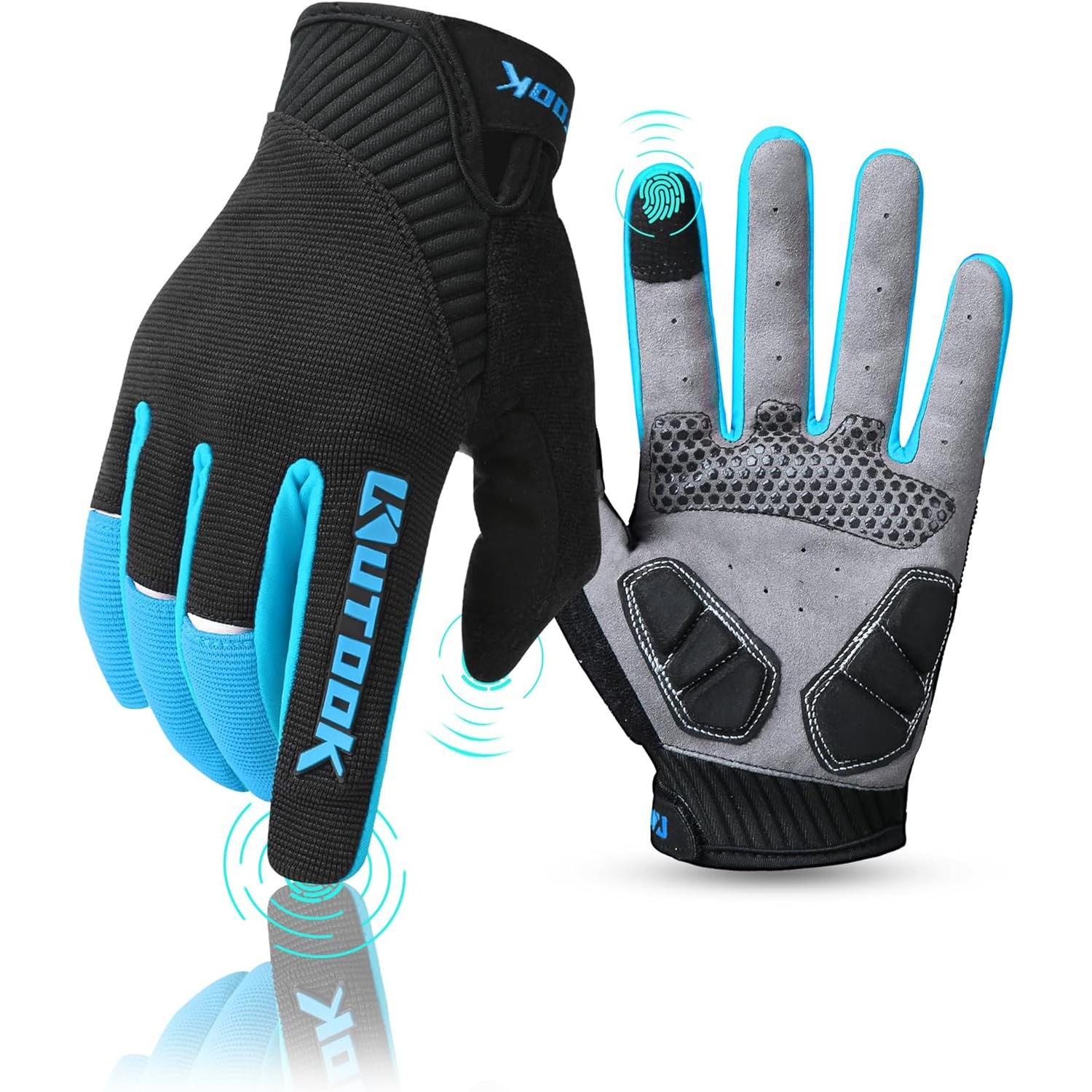 OmHO Guantes Ciclismo Largos Transpirables Hombres con Acolchadas De EVA Función Táctil Guantes MTB Gel Antideslizante