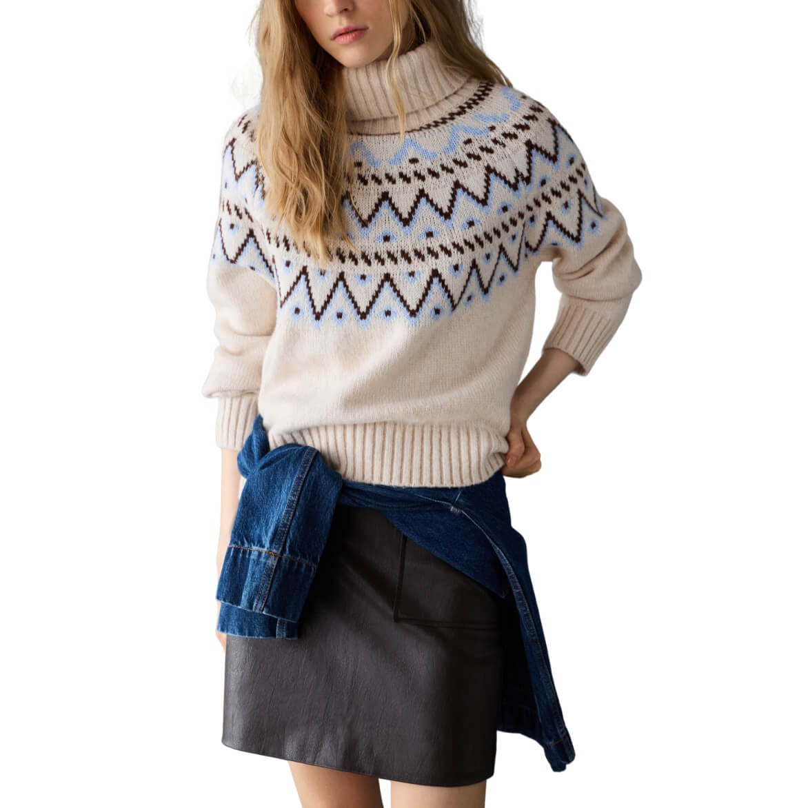 Jersey De Cuello Alto Abigail Crema Con Estampado Fairisle De