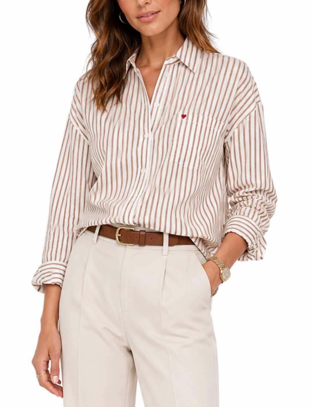 Camisa Vila Drisa rayas verticales beige rayas para mujer